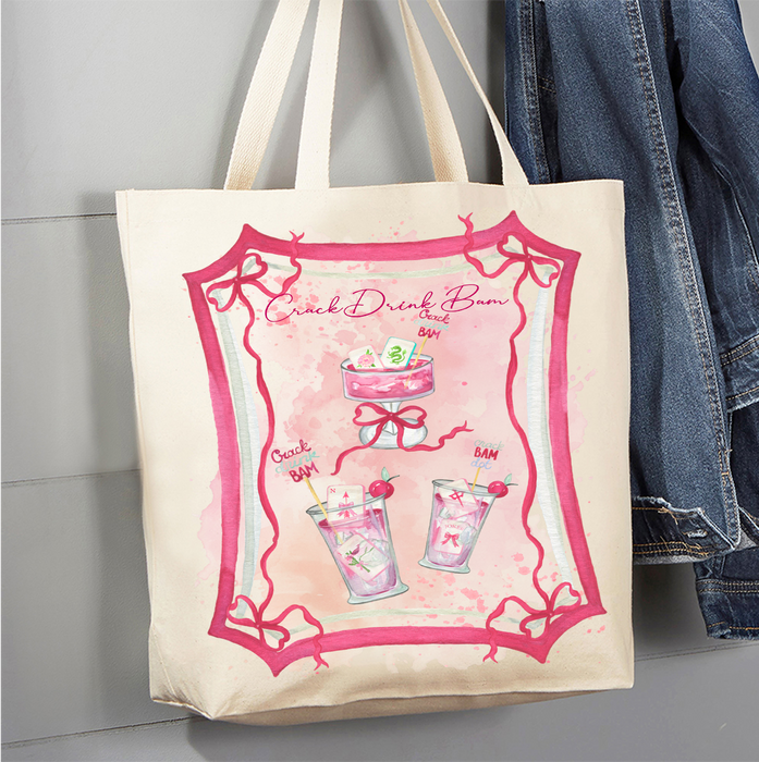 Mahjong Crack Drink Bam pink Canvas Tote Bag