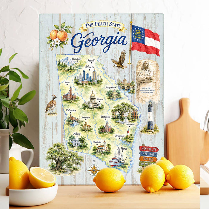 Georgia State Map Landmark Glass Cutting Board