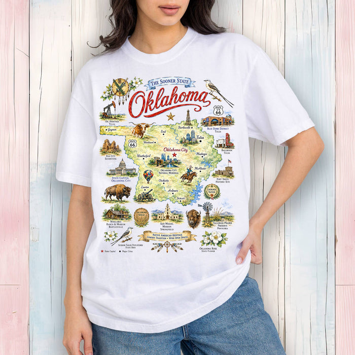 Oklahoma State Map Landmark T-Shirt