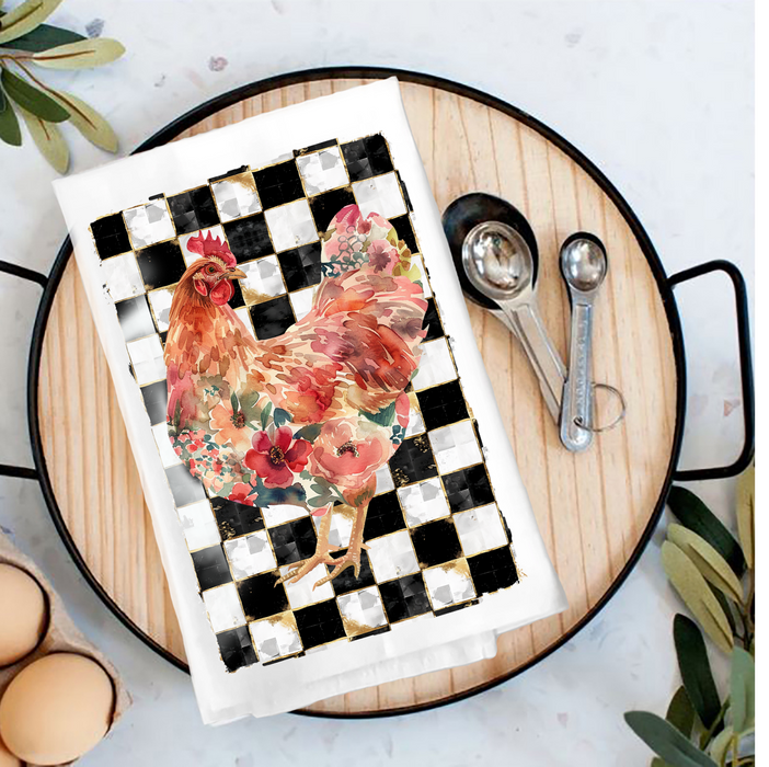 Checkered Colorful Chicken Tea Towel