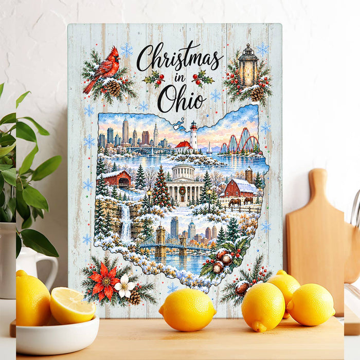 Christmas in Ohio State Map Glass Cutting Board