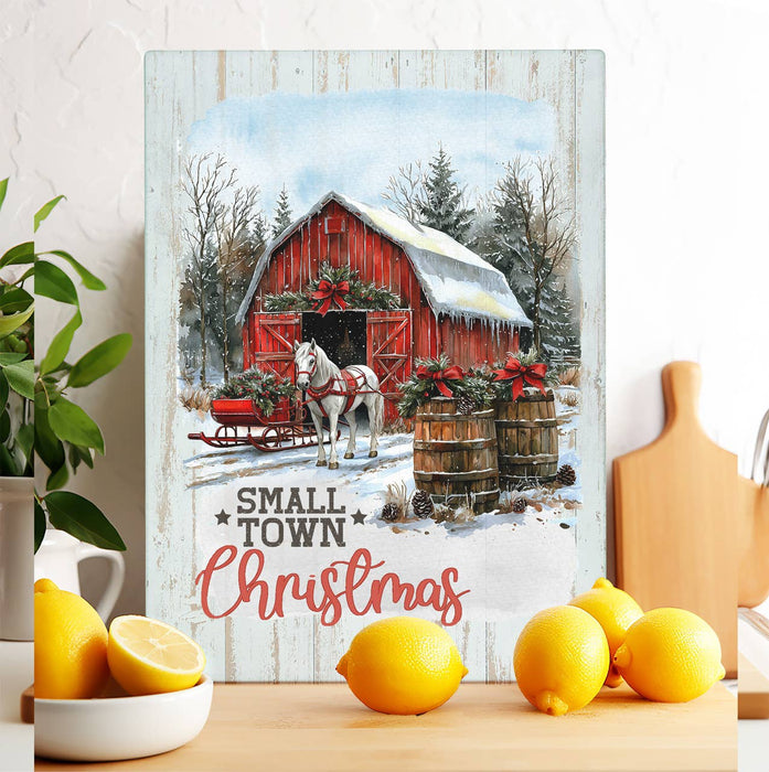 Small Town Christmas Horse and Barn Glass Cutting Board