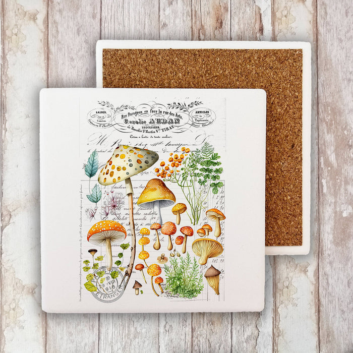 Vintage Mushrooms Botanicals Stone Coaster