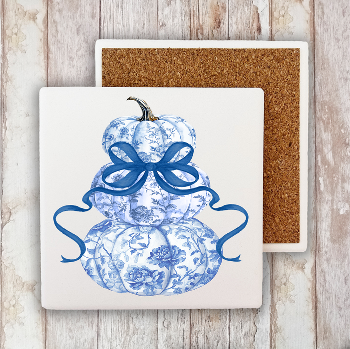 Fall Chinoiserie Blue & White Stone Coaster
