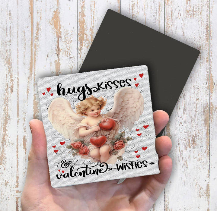 Vintage Angel Cupid Hugs Kisses Valentine Magnet Fridge