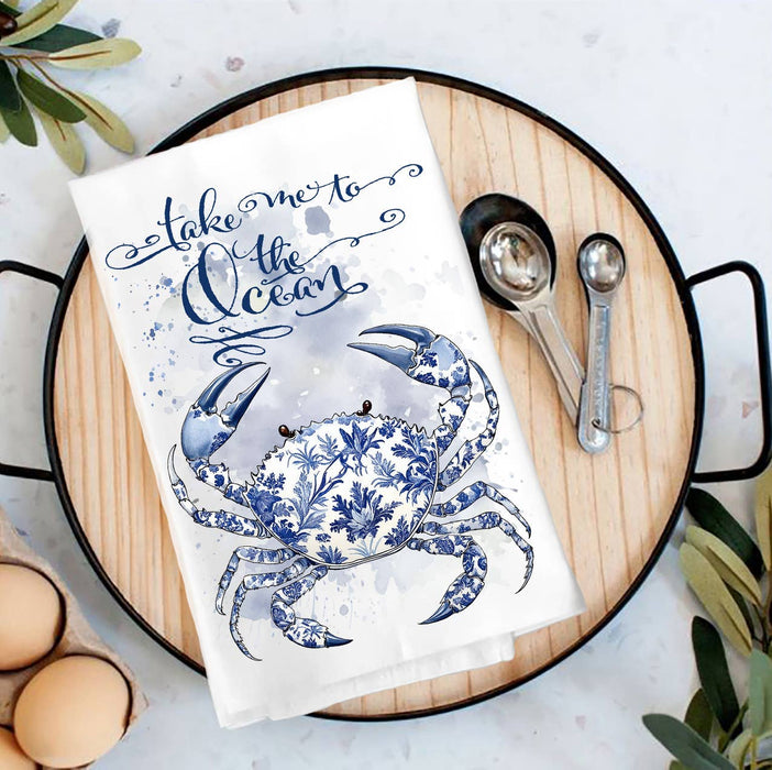 Chinoiserie Crab Take me to Ocean Tea Towel