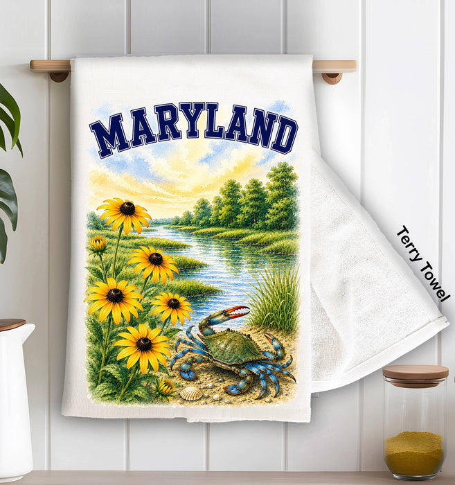 Maryland State Bird and Animal Kitchen Terry Towel