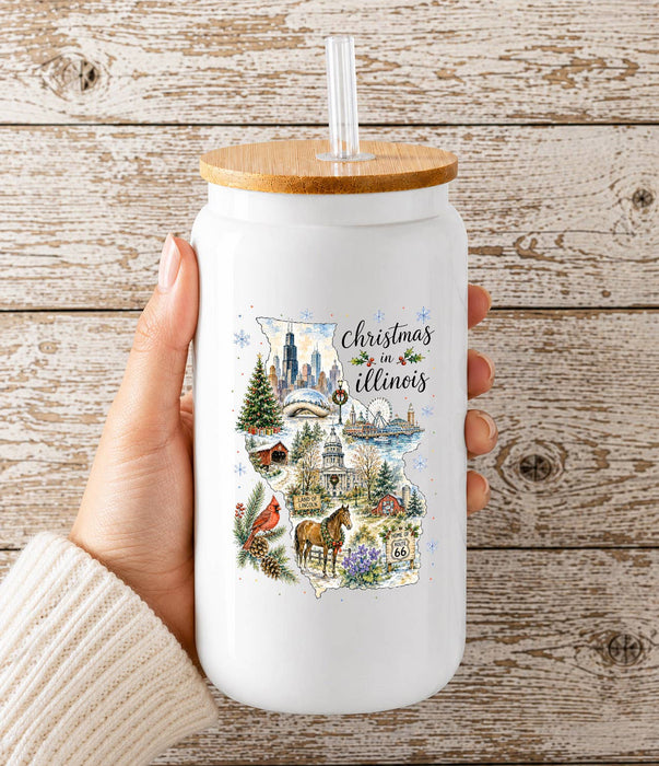 Christmas in Illinois State Map Glass Cup