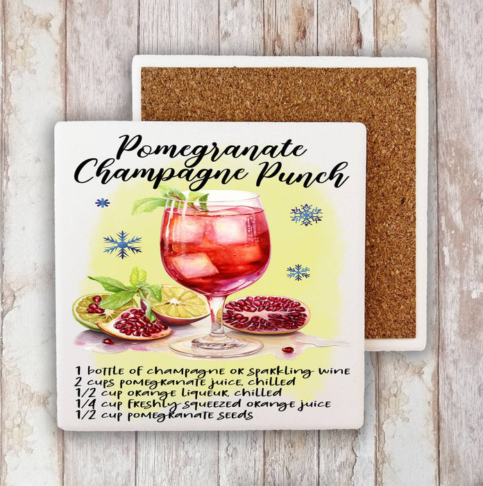 Christmas Cocktail Pomegrante Punch Stone Coaster
