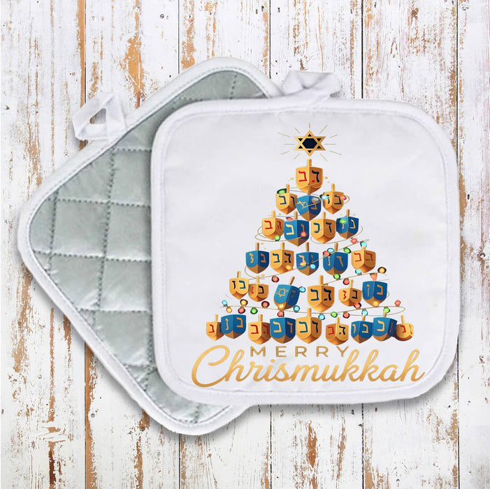 Merry Chrismukkah Dreidel Tree Pot Holder Oven Mitt