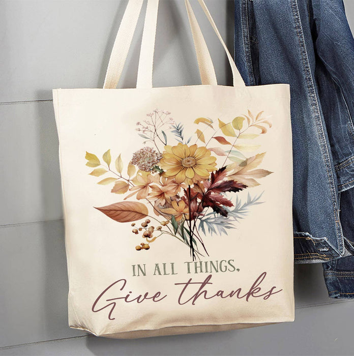 Autumn Fall Give Thanks Canvas Tote Bag