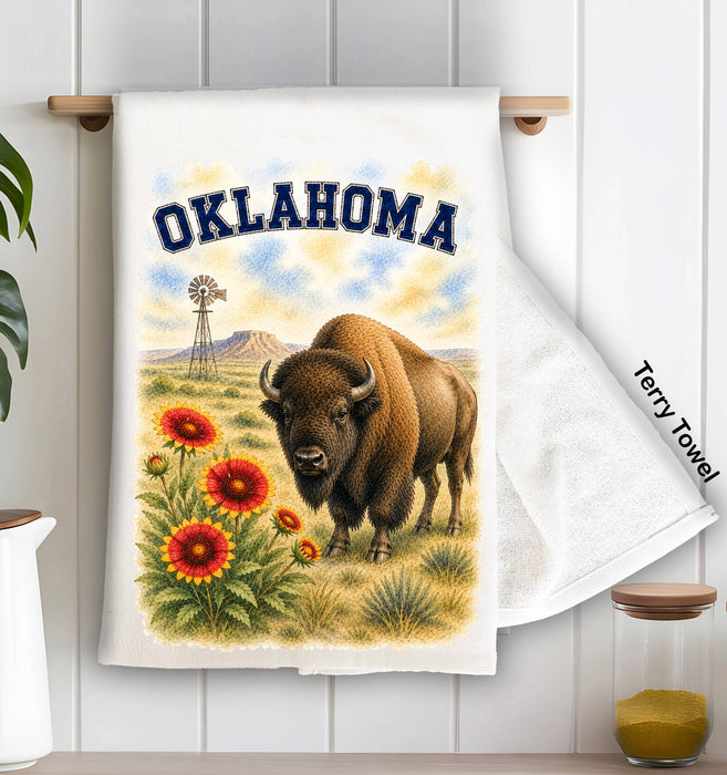 Oklahoma State Bird and Animal Kitchen Terry Towel
