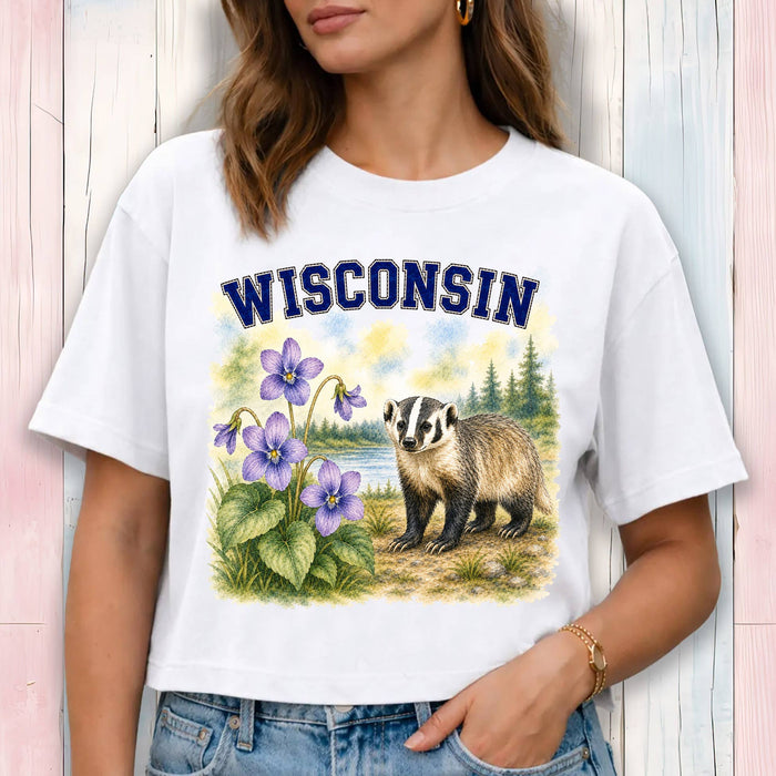 Wisconsin State Bird and Animal Cropped T-Shirt