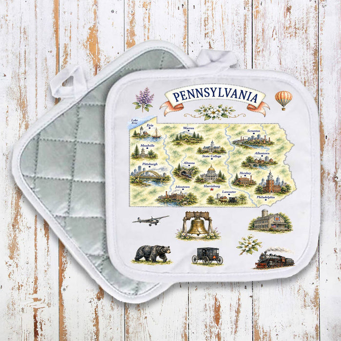 Pennsylvania State Map Landmark Pot Holder