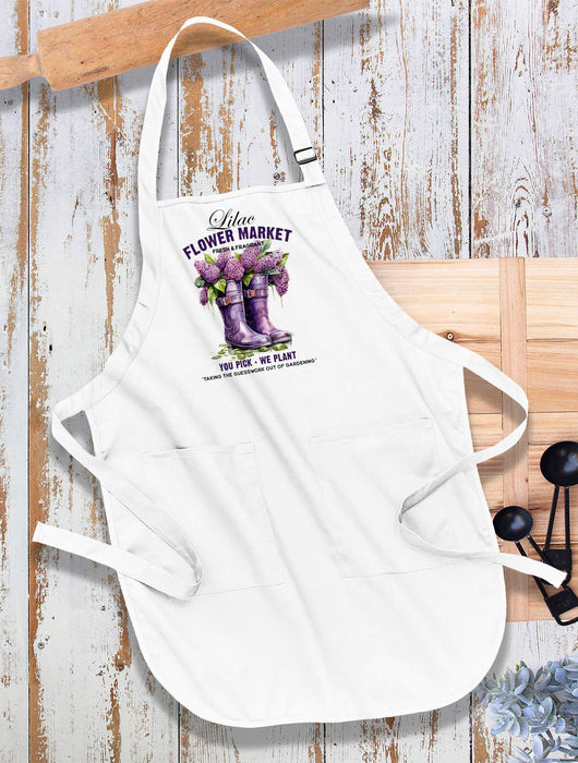 Lilac Flower Market Garden Boots Kitchen Cotton Apron