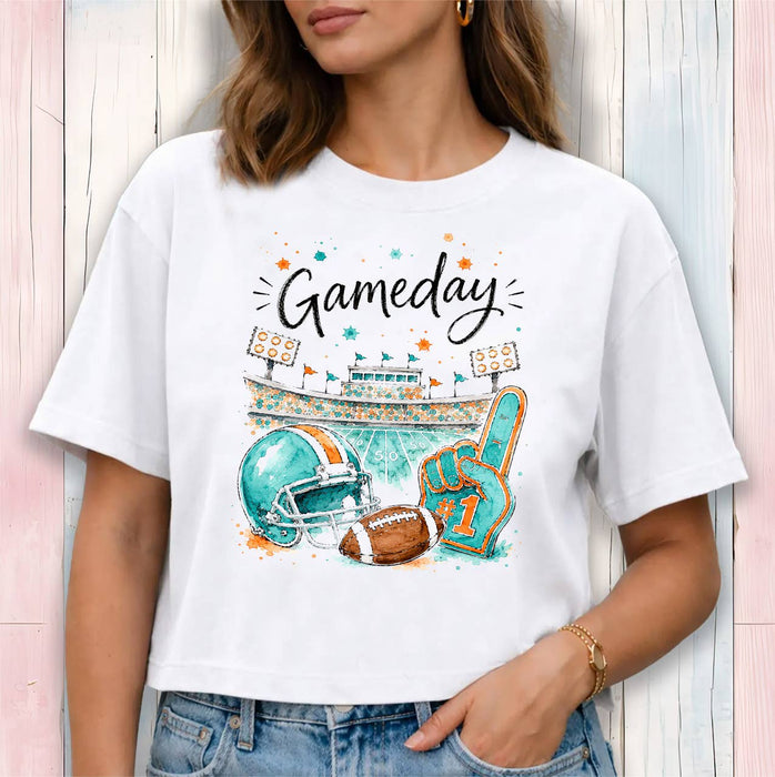 Gameday Football Aqua & Orange Cropped T-Shirt