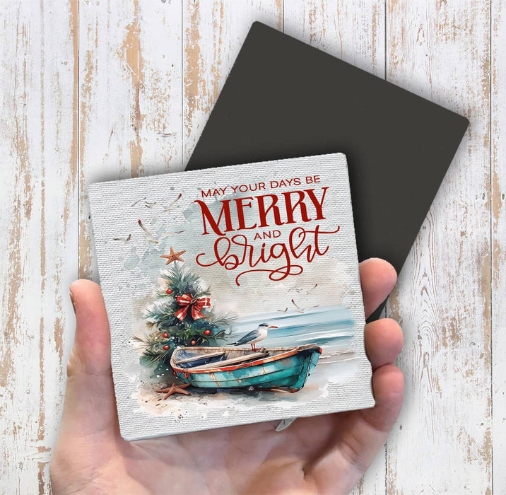 Coastal Christmas Beach Boat Magnet Fridge