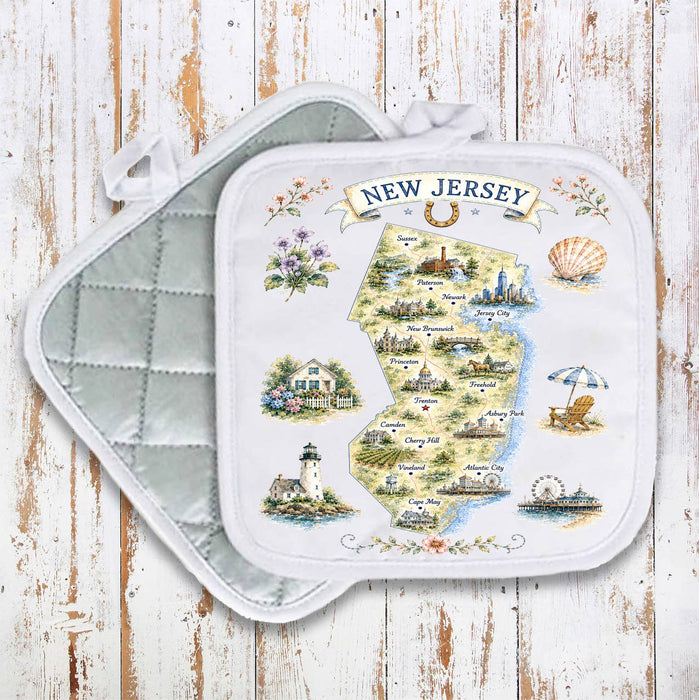 New Jersey State Map Landmark Pot Holder
