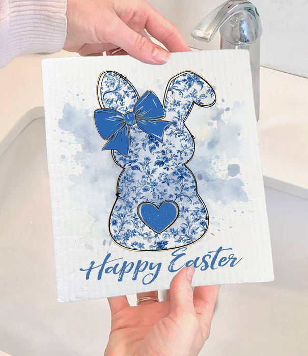Easter Blue and White Bunny Swedish Dishcloth