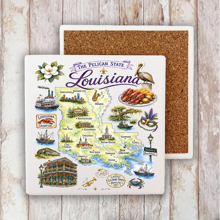 Louisiana State Map Landmark Stone Coaster