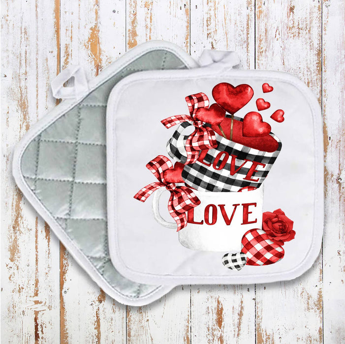 Valentine Love Red Hearts Coffee Pot Holder Oven Mitt