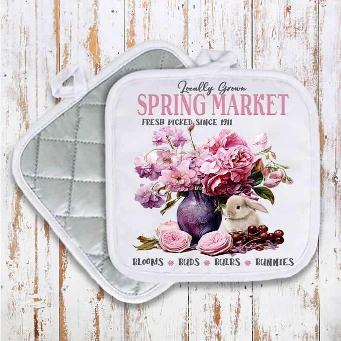 Spring Market Flowers Bunny Pot Holder Oven Mitt