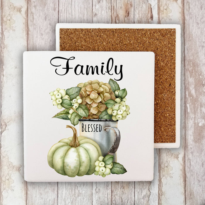 Fall Autumn Family Pumpkin Stone Coaster