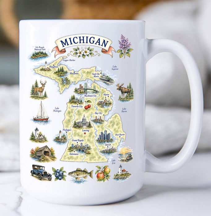 Michigan State Map Landmark Coffee Mug