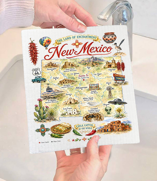 New Mexico State Map Landmark Swedish Dishcloth