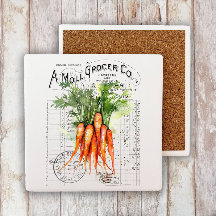 Vintage Farmhouse Carrots Vegetables Stone Coaster