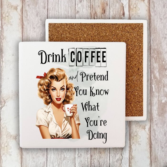 Drink Coffee Retro Housewife Funny Stone Coaster