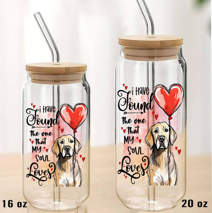 Dog Retriever Found My Love Valentine Can Glass