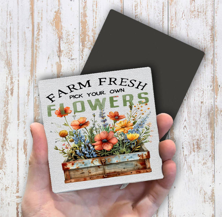 Farm Fresh Field Country Flowers Magnet Fridge