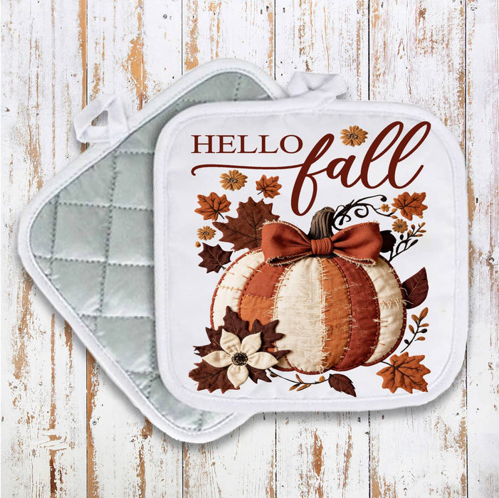 Hello Fall Quilted Pumpkin  Pot Holder