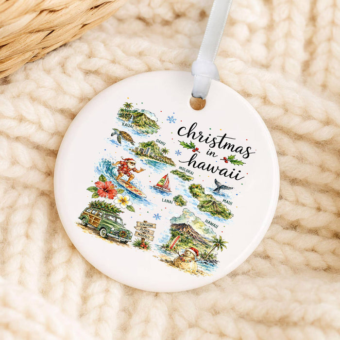Christmas in Hawaii State Map Ornament