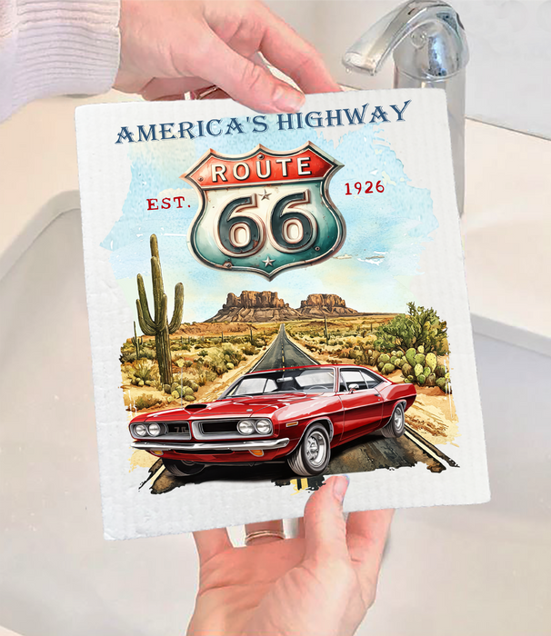 Route 66 America's Highway  Swedish Dishcloth