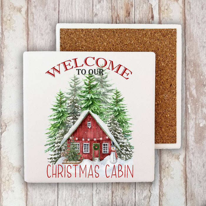 Christmas Welcome to our Cabin Stone Coaster