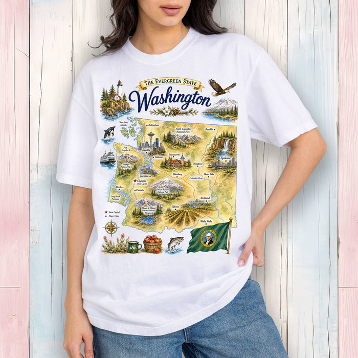 Washington State Map Landmark T-Shirt