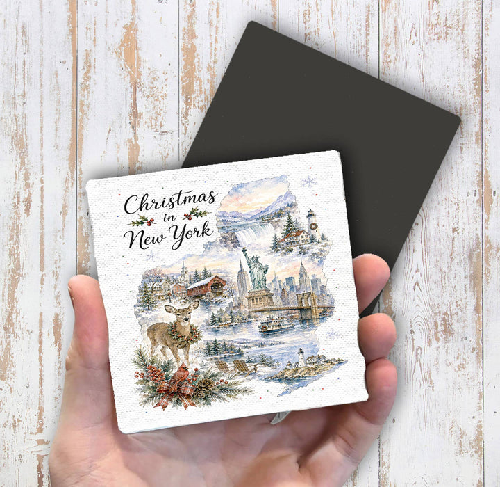 Christmas in New York State Map Magnet Fridge