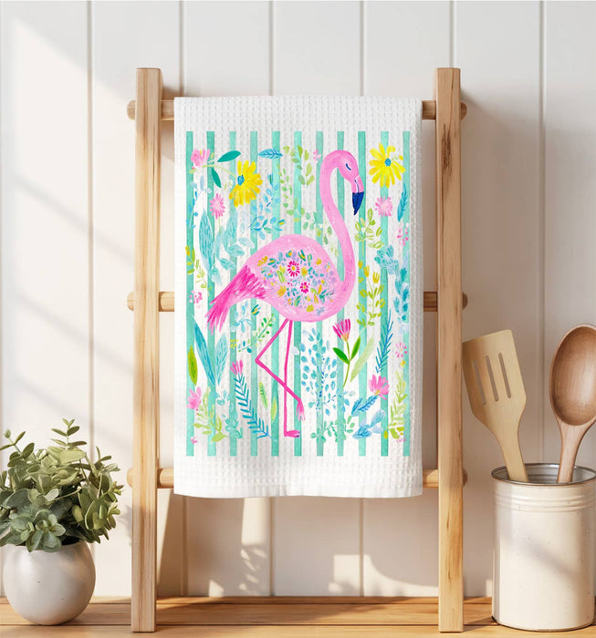 Tropical Pink Flamingo Waffle Weave Towel