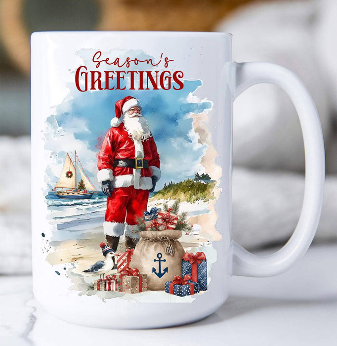 Coastal Christmas Santa on beach Coffee Mug