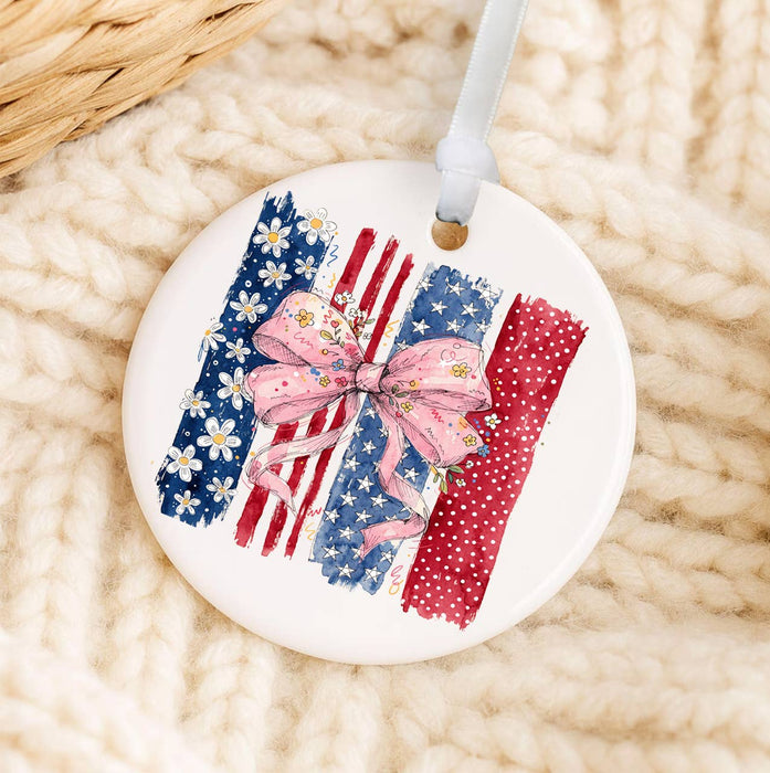 Patriotic red White Blue Bow Ornament