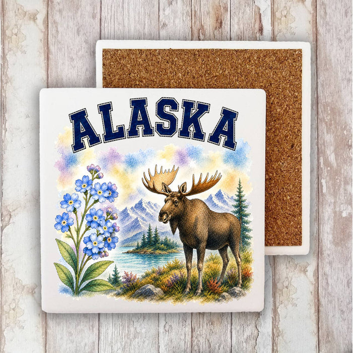 Alaska State Bird and Animal Stone Coaster