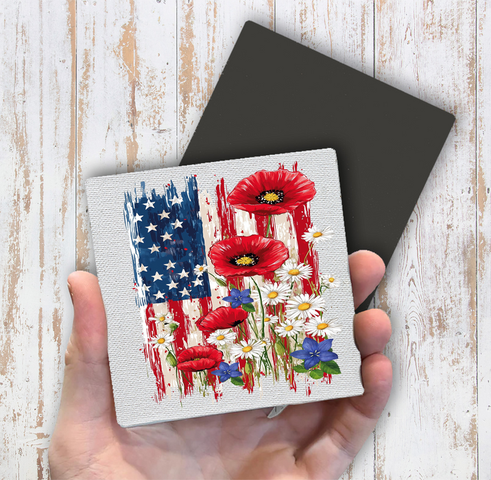 Patriotic American Flag Flowers  Magnet Fridge