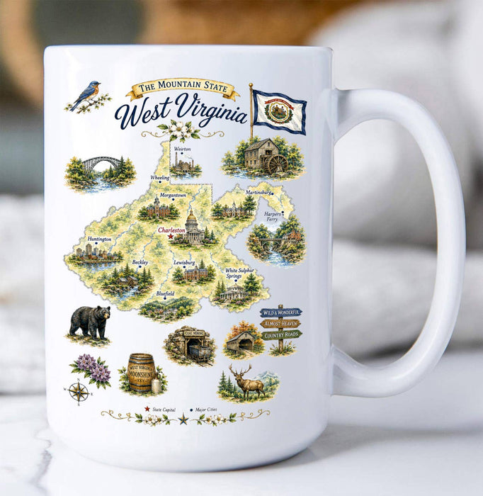 West Virginia State Map Landmark Coffee Mug