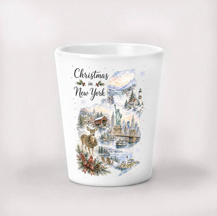 Christmas in New York State Map Shot Glass