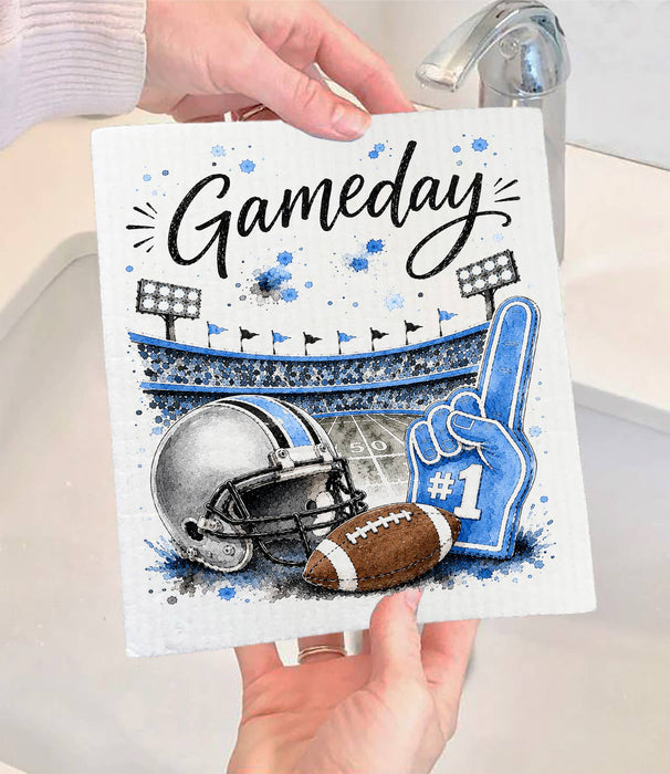 Gameday Football Silver & Light Blue Swedish Dishcloth