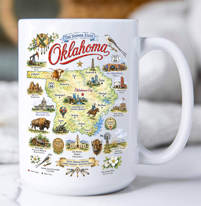 Oklahoma State Map Landmark Coffee Mug