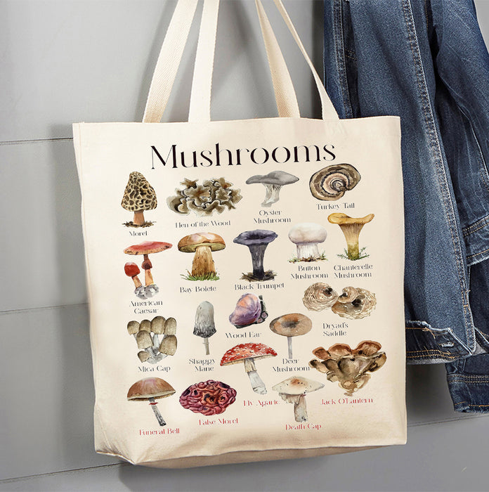 Vintage Mushrooms Variety Canvas Tote Bag