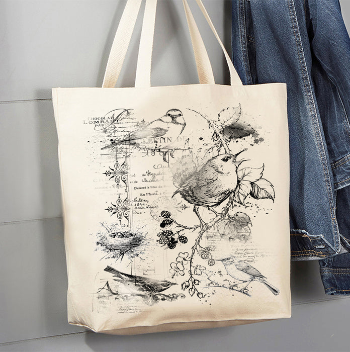 Vintage Shabby Chic Spring Birds Canvas Tote Bag